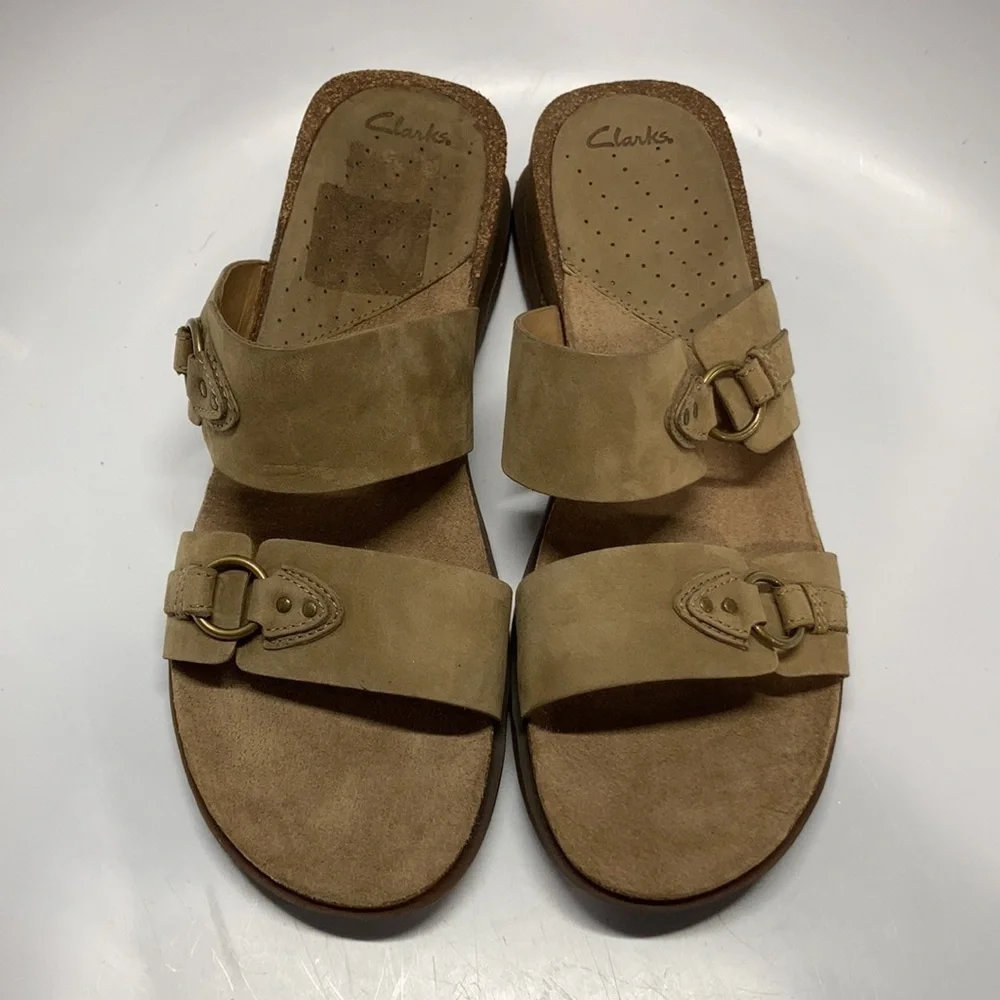Clarks cork footbed slip‎ on sandals size 10